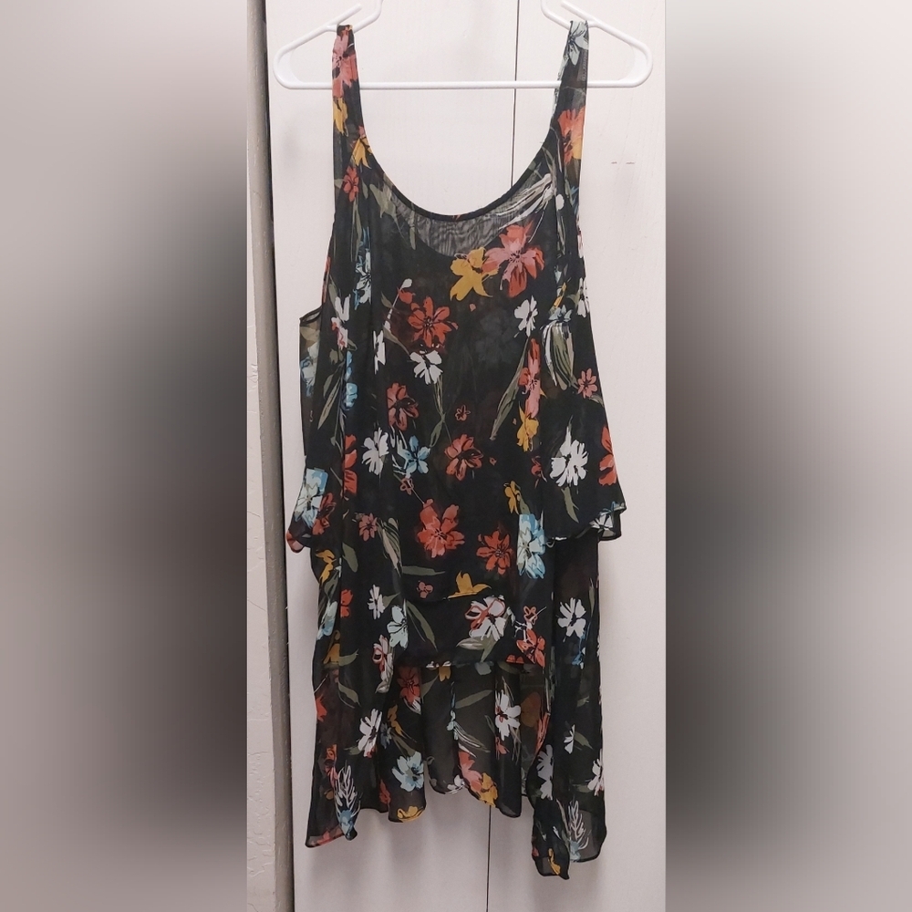 Lane Bryant Popover Top Blouse High Low Cold Shoulder Sheer Floral Size 22/24